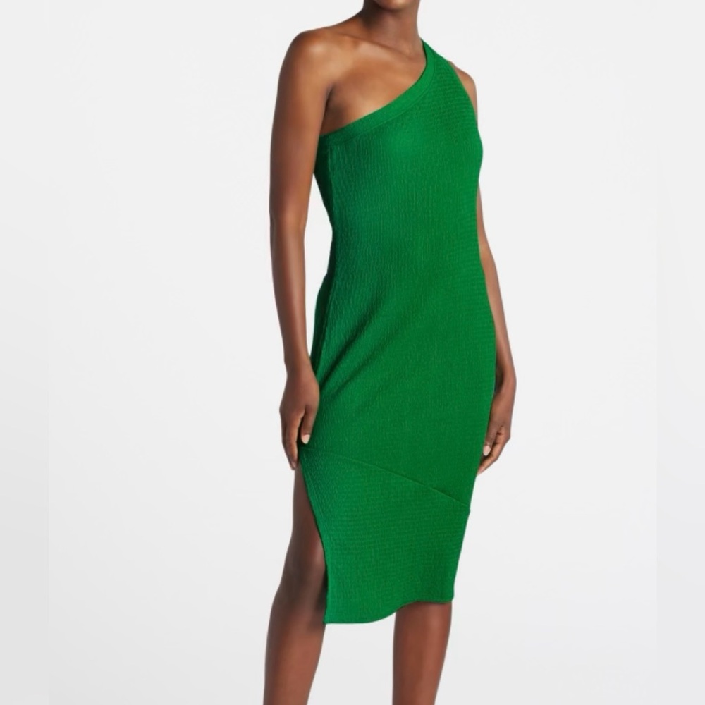 Avlyn One Shoulder Raquel Knit Fitted Midi Dress L